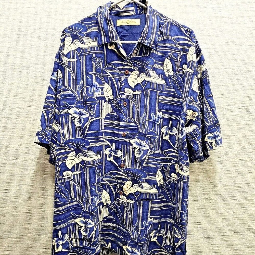 Vintage Tommy Bahama 100 Silk Hawaiian Shirt Blue Yellow Floral Mens XL …